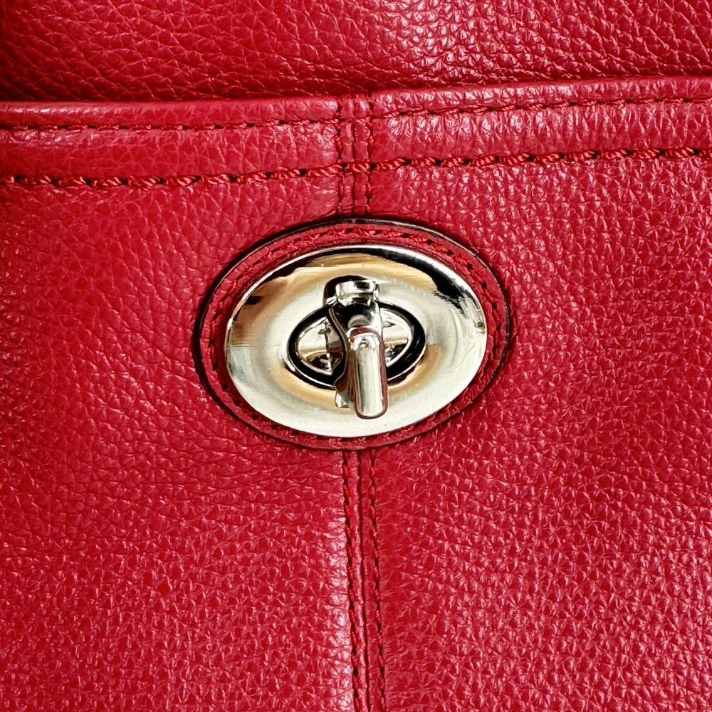 Coach F23268 Red Leather Carryall Tote Satchel Large Turn Lock Strap - Picture 9 of 12